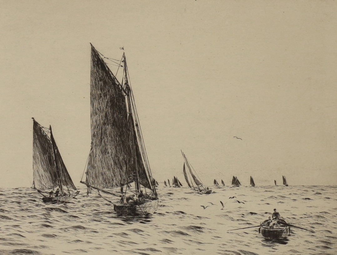 William Lionel Wyllie (1851-1931), drypoint etching, 'Fishing boats, Hamilton Bank', signed in pencil, 16 x 21cm